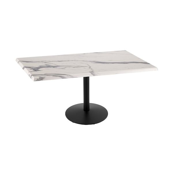 30" Tall OD214 Black Table Base 22" Diameter 30" x 48" White Marble Top by the HollBar Stool Co.